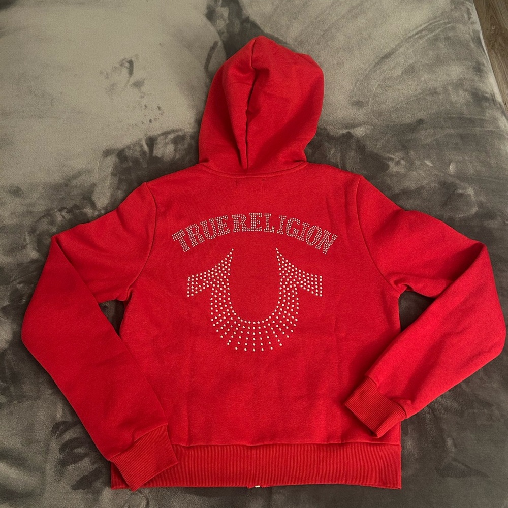 Red True Religion zip up hoodie
